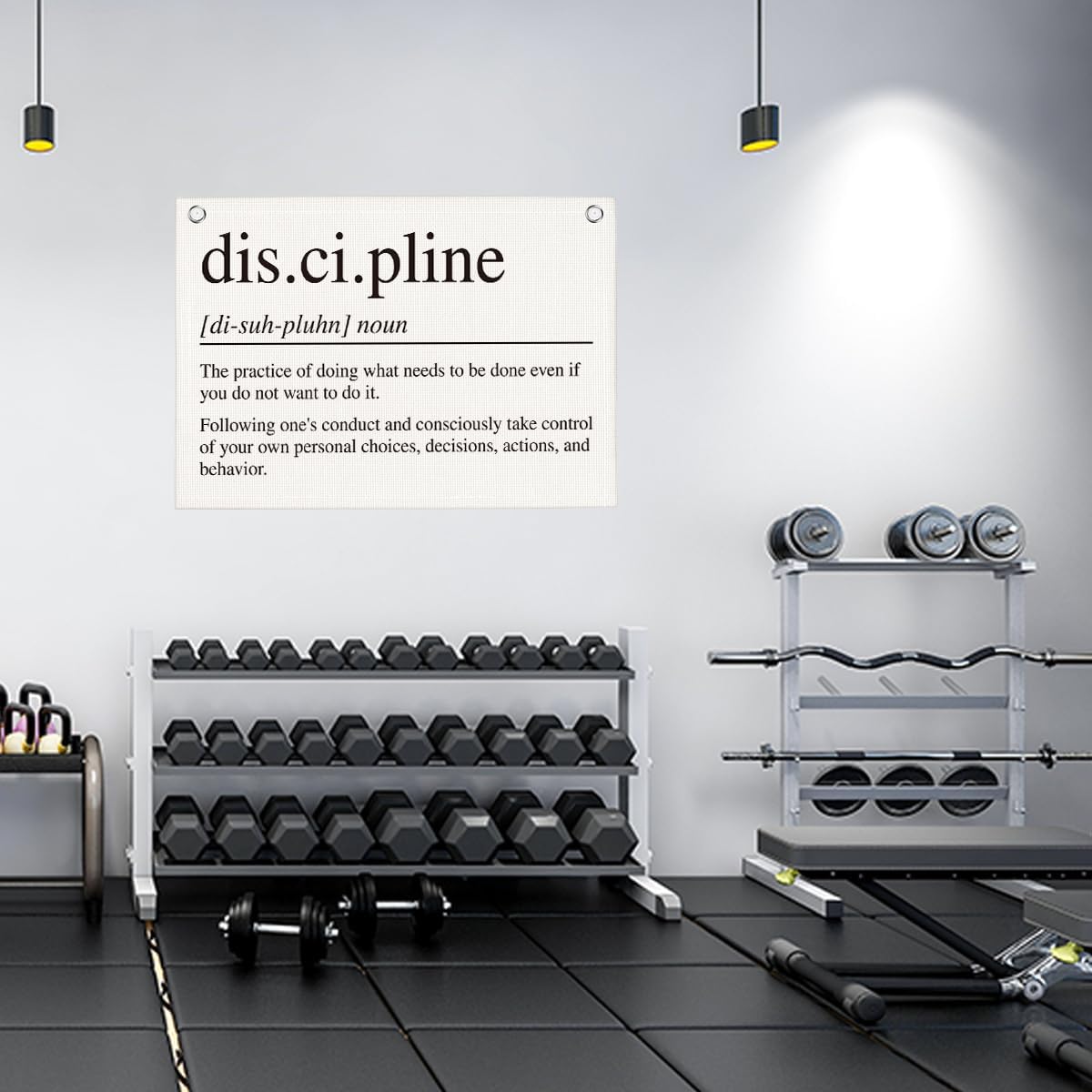 Discipline Gym Motivational Wall Art Banner Dorm Posters Gifts for Guys Men Women Gym Flag Decor for Home Gym Bedroom Workout Room 30x20 Inchs