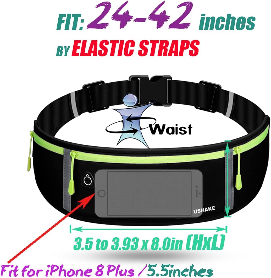 USHAKE Slim Running Belt, Workout Fanny Pack for Men Women,Exercise Waist Pack for Apple iPhone Holder, Runner Belt for Running Walking Cycling Camping Gym
