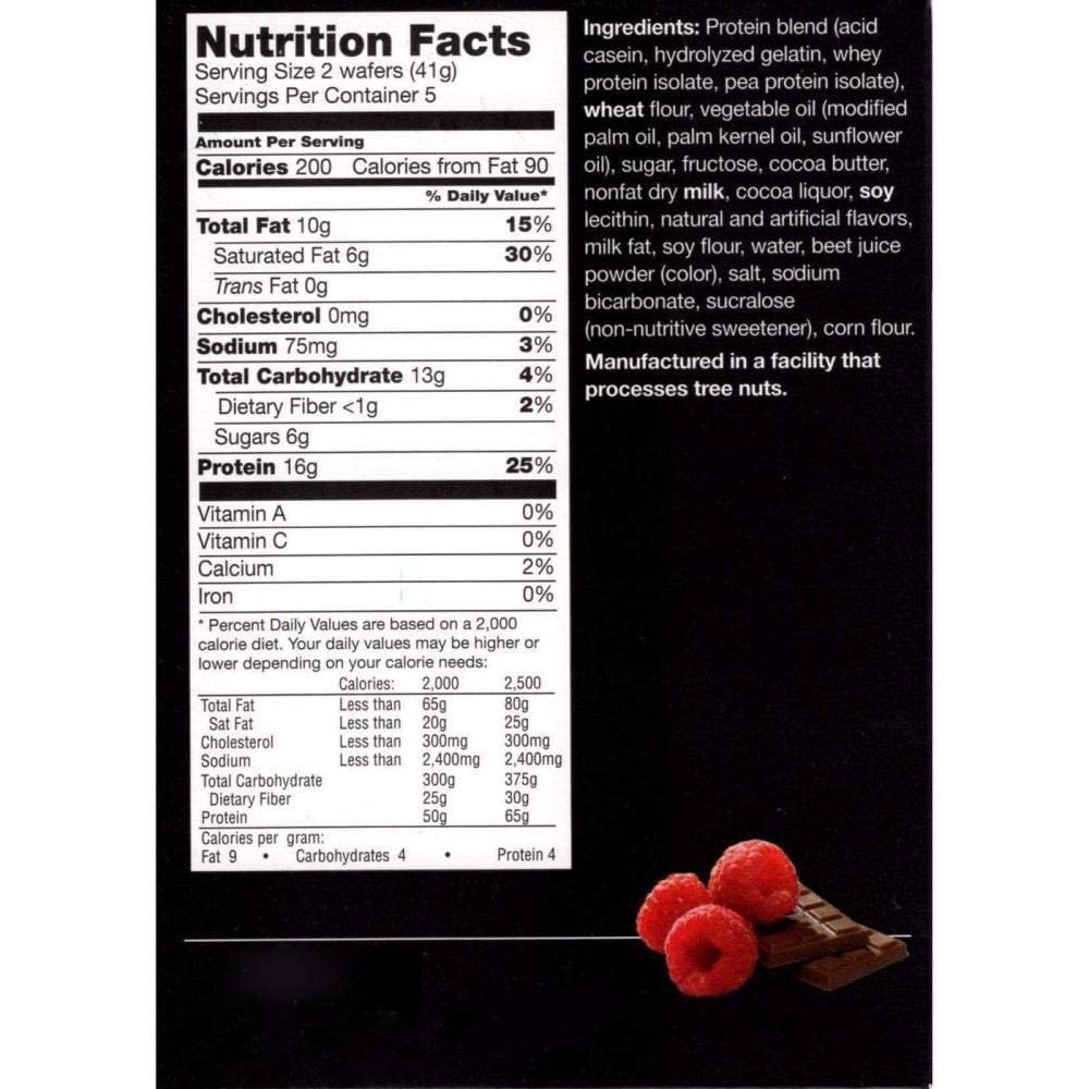 PROTIFIT - High Protein Wafer Bar, 15g Protein, Low Calorie, Low Carb, Low Fat, Trans Fat Free, Cholesterol Free, Ideal Protein Compatible, 5 Servings Per Box (Raspberry)