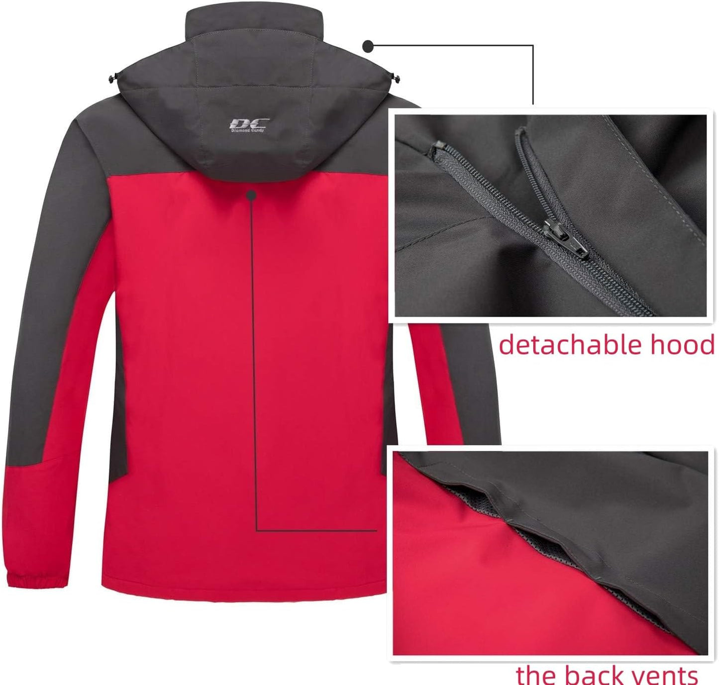 Diamond Candy Men's Hooded Waterproof Jacket Lightweight Rain Jacket Outdoor Casual Sportswear