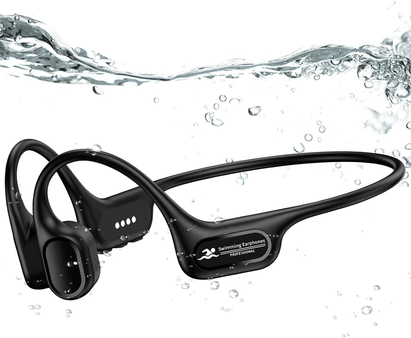 Swimming Headphones IP68 Waterproof, Open Ear Bone Conduction Headphones Bluetooth 5.4 with 32GB MP3 Player, Secure Comfort Underwater Swim Earbuds for Jogging Cycling Fitness-SurfAudio(Black)