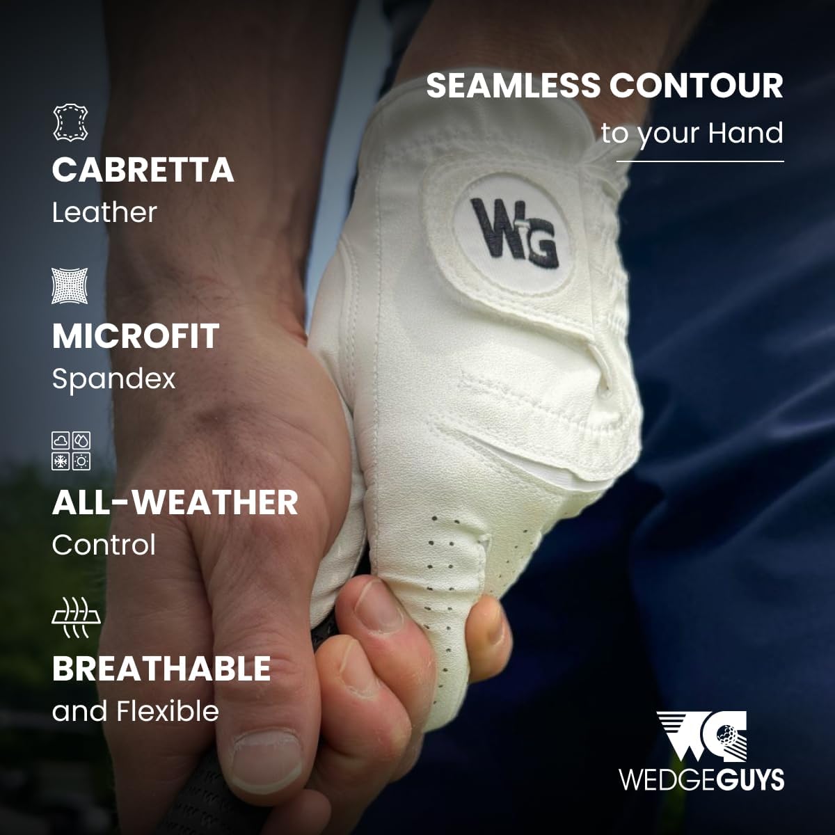 Wedge Guys Flex Premium Cabretta Leather Golf Gloves for Men w/Stretchy & Durable Microfit Spandex Back for Extra Comfort & Superior Grip in All Weather Conditions | Left Hand Mens Golf Gloves 3-Pack