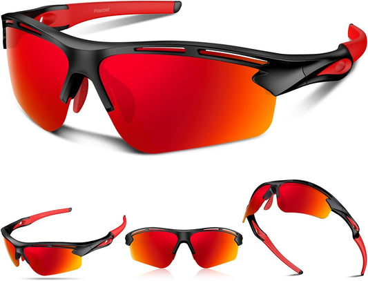 Polarized Sports Sunglasses for Men Women,UV400 Protection Sunglass for Running Cycling Fishing Hiking TR90