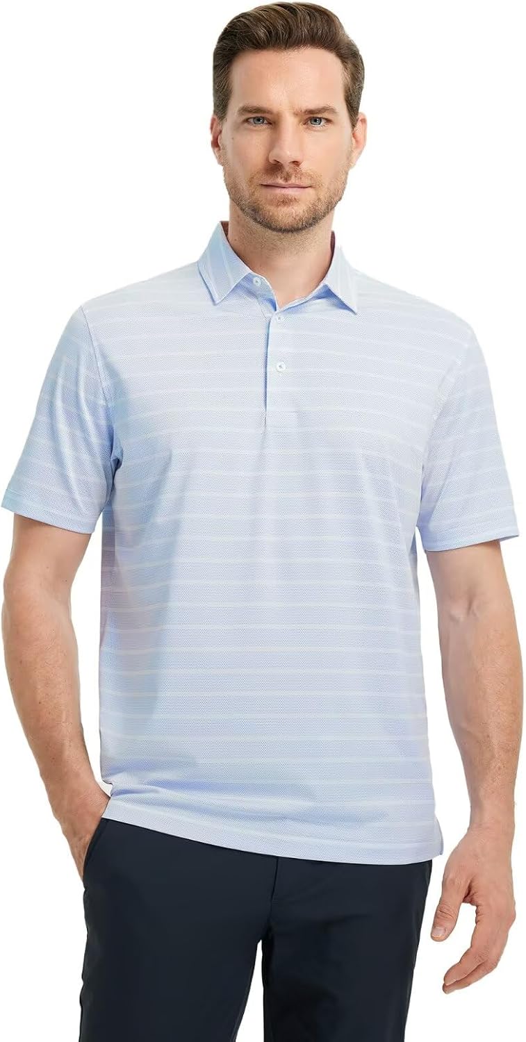 M MAELREG Golf Shirts for Men Short Sleeve Dry Fit Casual Striped Performance Moisture Wicking Collared Mens Polo Shirts