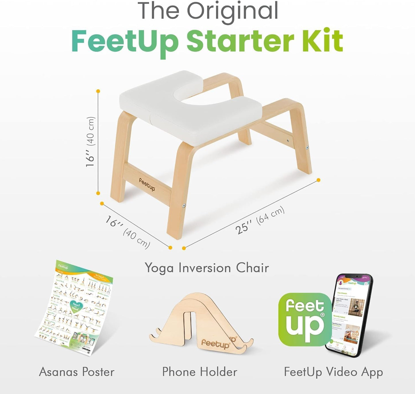 FeetUp - The Original Yoga Headstand Bench, Vegan Handstand Trainer Bench and Stand, Strength Training Inversion Equipment for Relaxation and Strength, Includes App & Starter Kit, #1 Worldwide