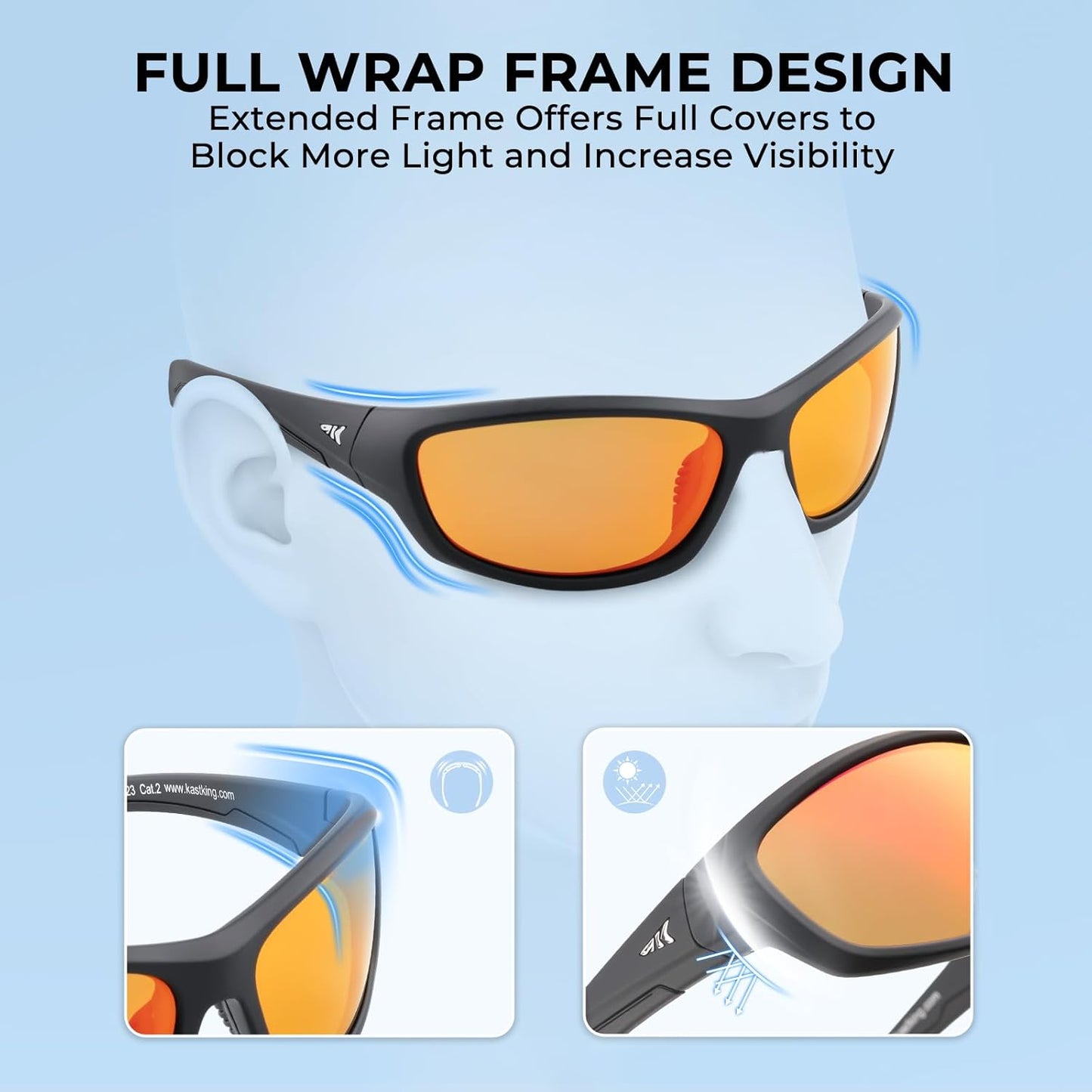 KastKing Hiwassee Polarized Sport Sunglasses for Men and Women, Wrap Sunglasses for Fishing Cycling and Running,UV Protection