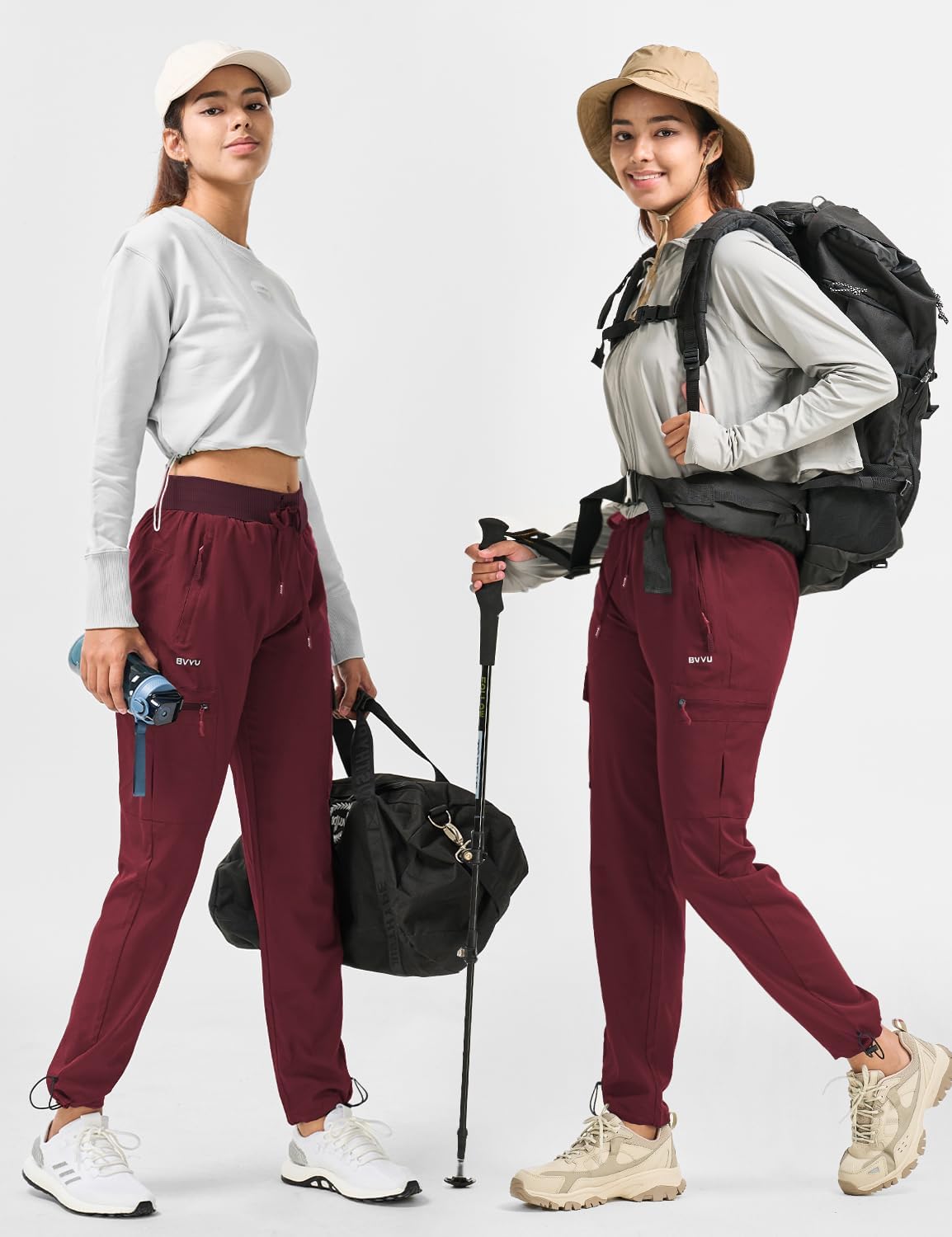 BVVU Women's Hiking Pants Lightweight Quick Dry Travel Outdoor Pants Waterproof Work Cargo Joggers with Zipper Pockets