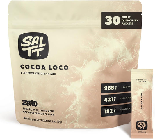 Keto Chow SALTT Electrolytes Powder Packets, Cocoa Loco (30 Hydration Packets) - Magnesium, Potassium, Sodium, Trace Minerals - Vegan, Gluten Free, Sugar Free - Travel Essentials - Made in USA