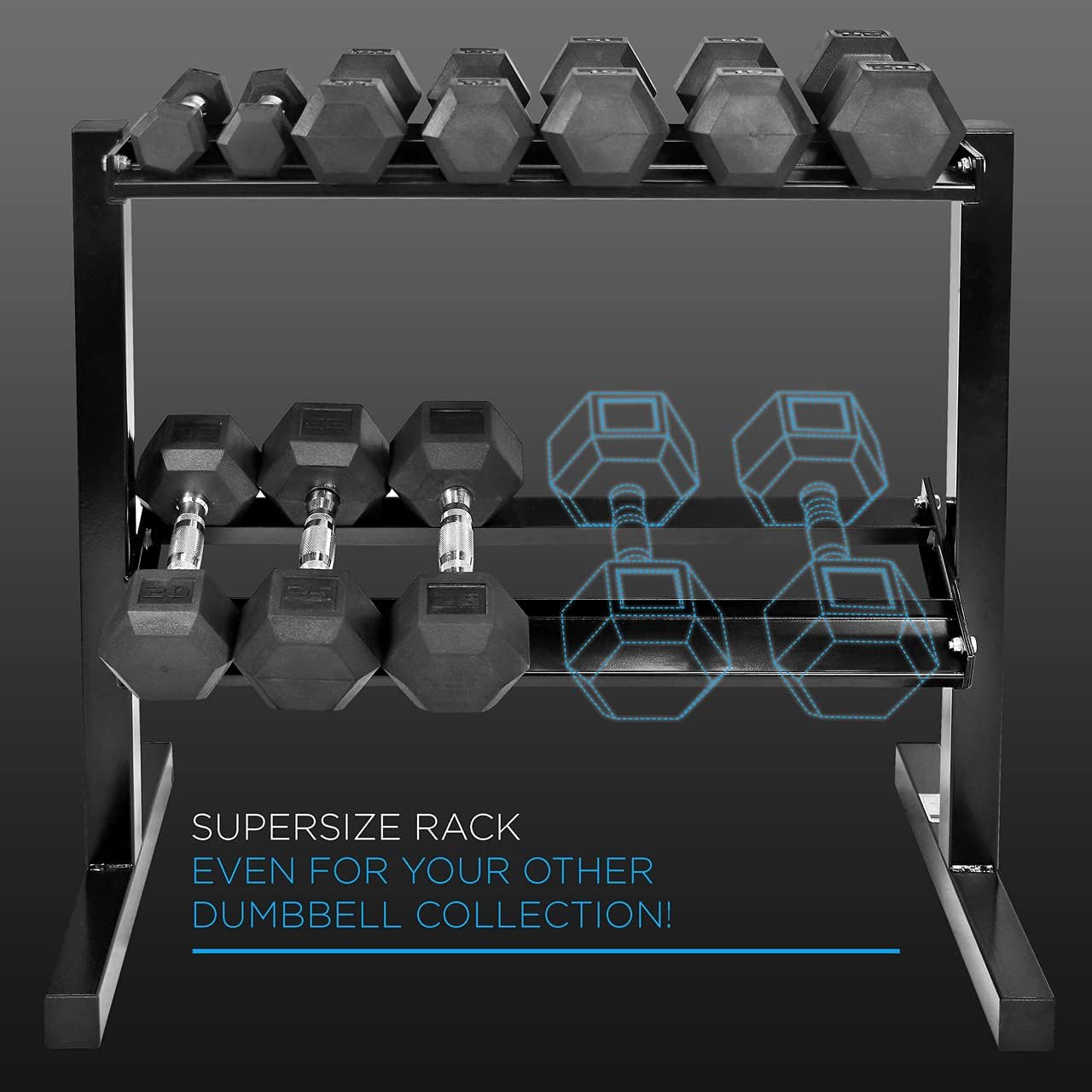 WF Athletic Supply Rubber Coated Hex Dumbbell Set with Two Tier Premium Storage Rack Built for Strength Building, Weight Loss & Home Gym – Multiple Sets Available