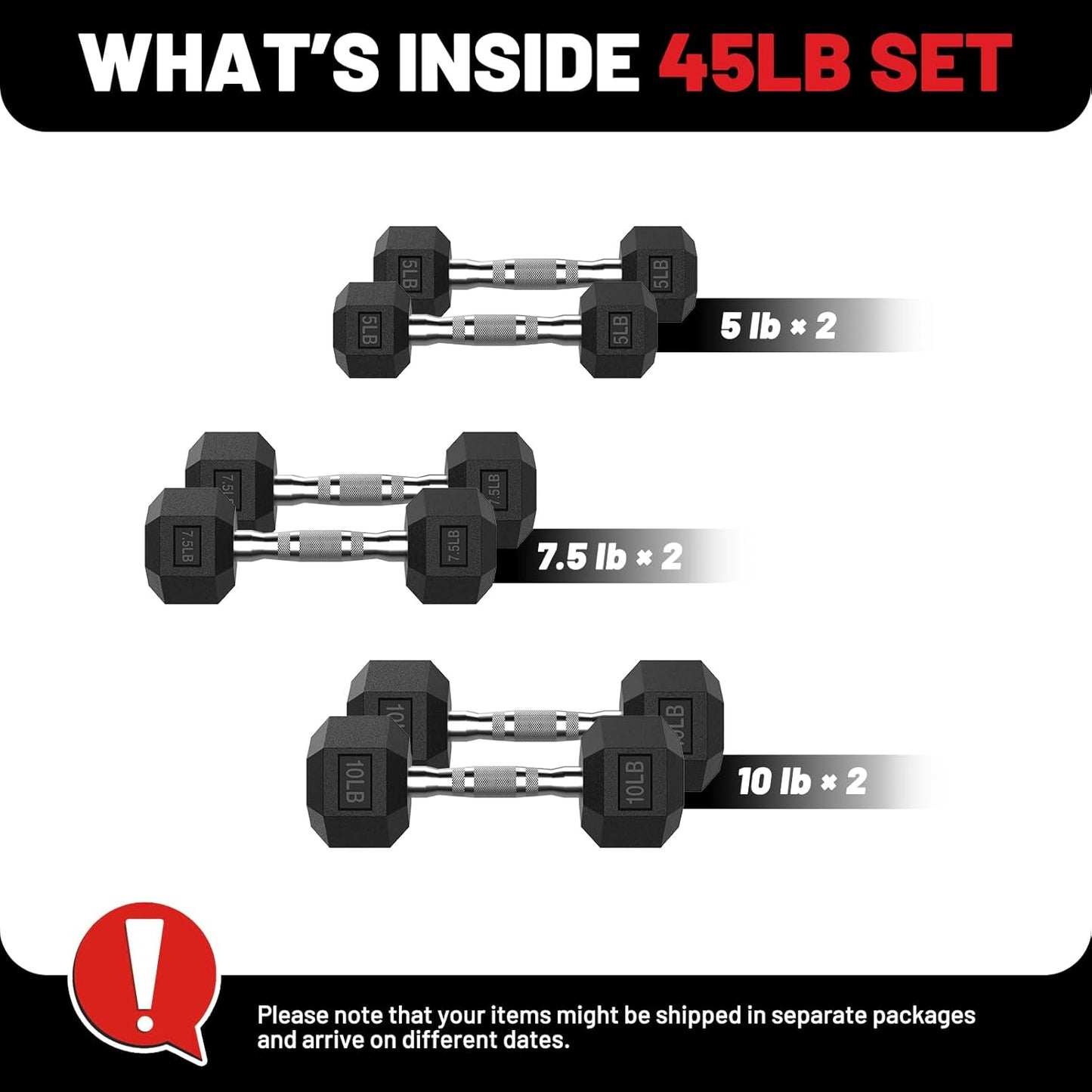 PAPABABE Hex Dumbbell Set 45-550 lb, Rubber Encased Home Gym Dumbbells, Weights Dumbbells for Women & Men, Hand Weight for Strength Training