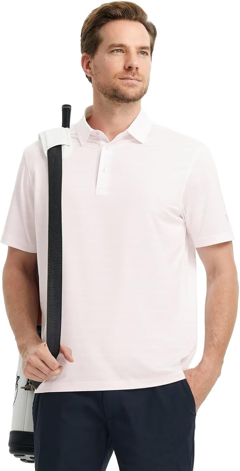M MAELREG Golf Shirts for Men Short Sleeve Dry Fit Casual Striped Performance Moisture Wicking Collared Mens Polo Shirts