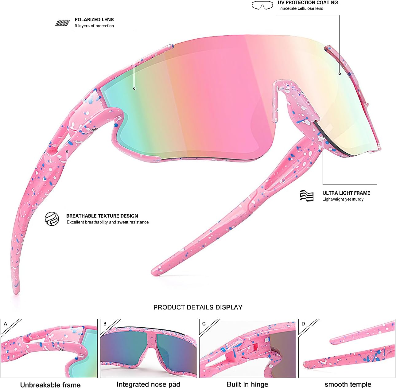 Kids Baseball Sunglasses for Boys Girls Youth Softball Cycling Sports Sunglasses UV400 Protection Age 5-12