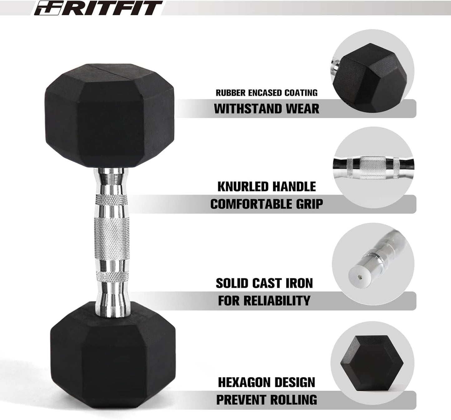 RitFit 250LB/300LB Rubber Hex Dumbbell Sets with Weights Rack, Multiple Color Choices Available, Great Gym Equipment for Home, Strength Training, Workouts