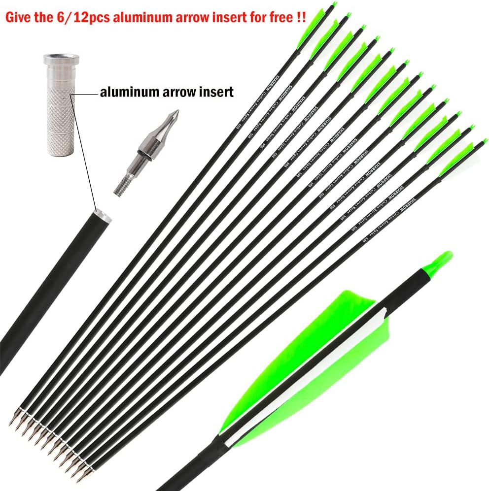 ZSHJGJR 30 Inch Archery Carbon Arrows Hunting Arrows with 4” Turkey Feather Target Practice Arrows Spine 500 for Compound & Recurve &Traditional Bow 6/12pcs