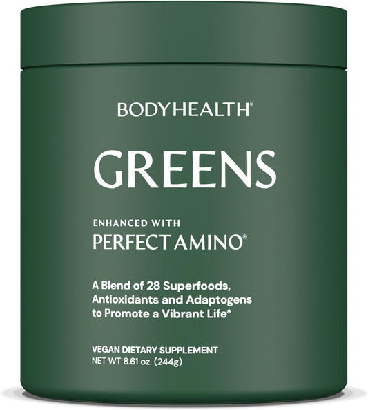 BodyHealth Greens Enhanced with PerfectAmino - Daily Superfood Green Apple Smoothie Powder with Vegetables, Fruit, Antioxidants, Prebiotics, Probiotics, Fiber, and Protein - 40 Servings