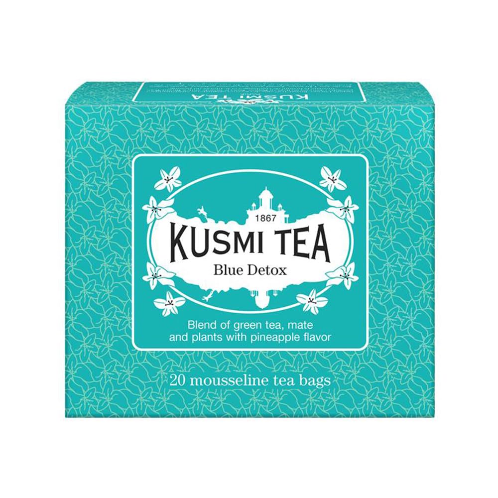Kusmi Tea - Blue Detox - Blend of Green Tea, Mate & Pineapple - Rosehip, Rooibos, Mint, Guarana Flavours - Enjoy Hot or Iced - Exotic Infusion Perfect for Tea Lovers - 20 Tea Bags