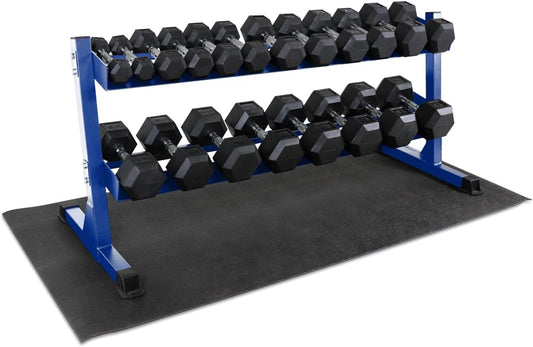WF Athletic Supply Rubber Coated Hex Dumbbell Set, Multiple Choices Available - Dumbbells with Rack Stand and Mat, or Dumbbells Only (200/550/1200/2100/3000 LB)