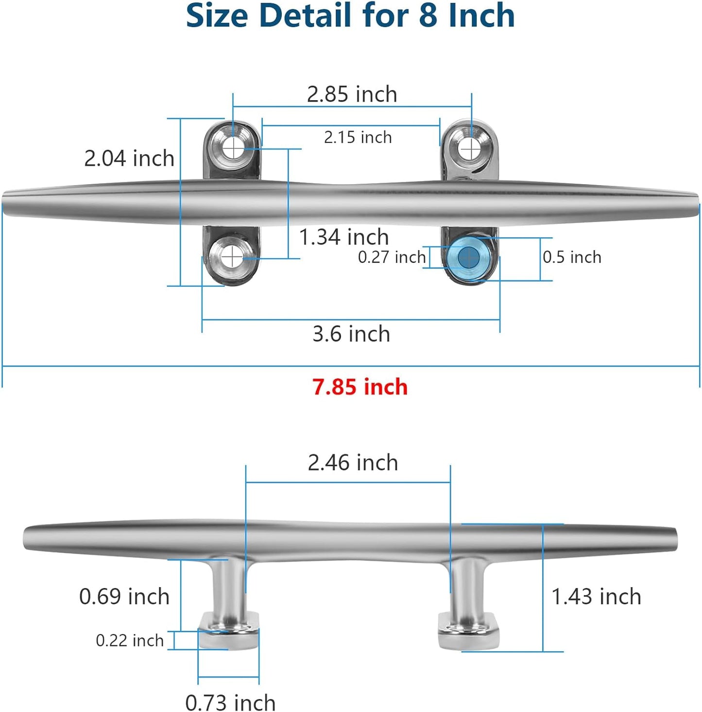 Boat Cleat 6 Inch 316 Stainless Steel, Dock Cleat 8 Inch Heavy Duty Open Base Include Screws, Boat Dock Cleats 10 Inch with Backing Plate for Boats, Kayak, Marine, Deck and Decor(2,4,6 Pack)