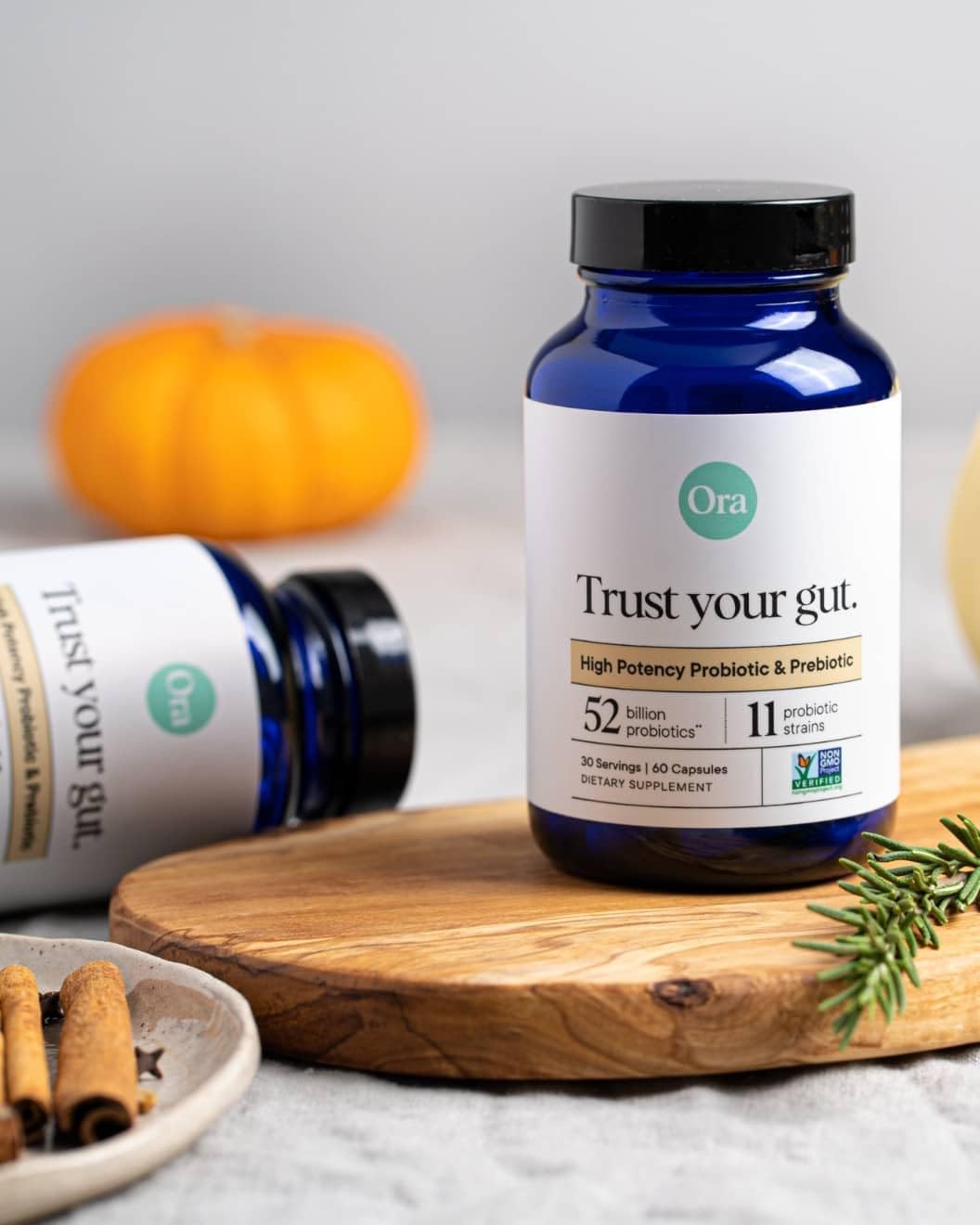 Ora Organic Probiotics with Prebiotics - 52 Billion CFU 11 Clinically Studied Strains for Digestive Health, Trust Your Gut, Gluten Free, 60 Capsules