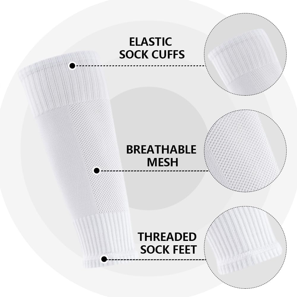 3 Pairs Mens Grip Soccer Socks, 3 Pairs Shin Sleeves with 1 Pack Shin Guards and 4 Shin Straps, Soccer Football Game Set 11 Pcs