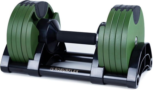 Adjustable Dumbbell (Single) by ROBURFLEX for Workout Strength Training Fitness Home Gym