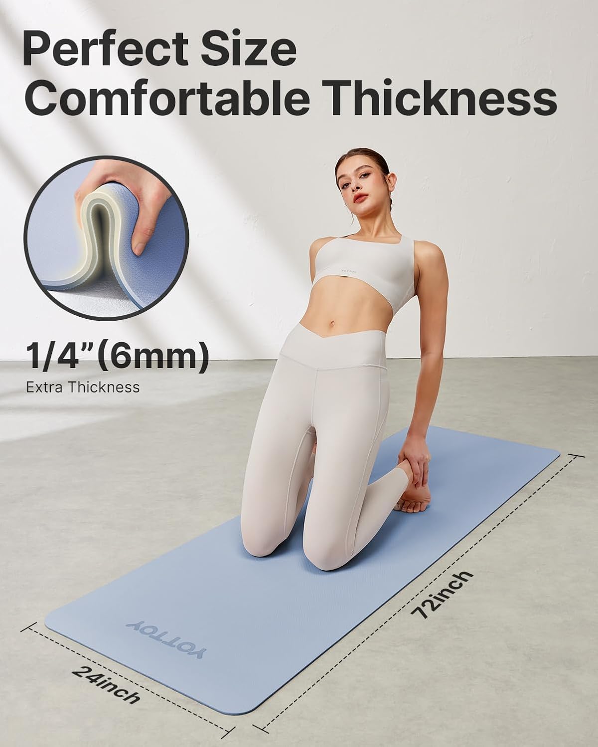 Yoga Mat,Non-Slip TPE Exercise Mat(1/4 Inch) for Pilates, Fitness & Barefoot Workouts, Home Gym Studio with Strap & Bag