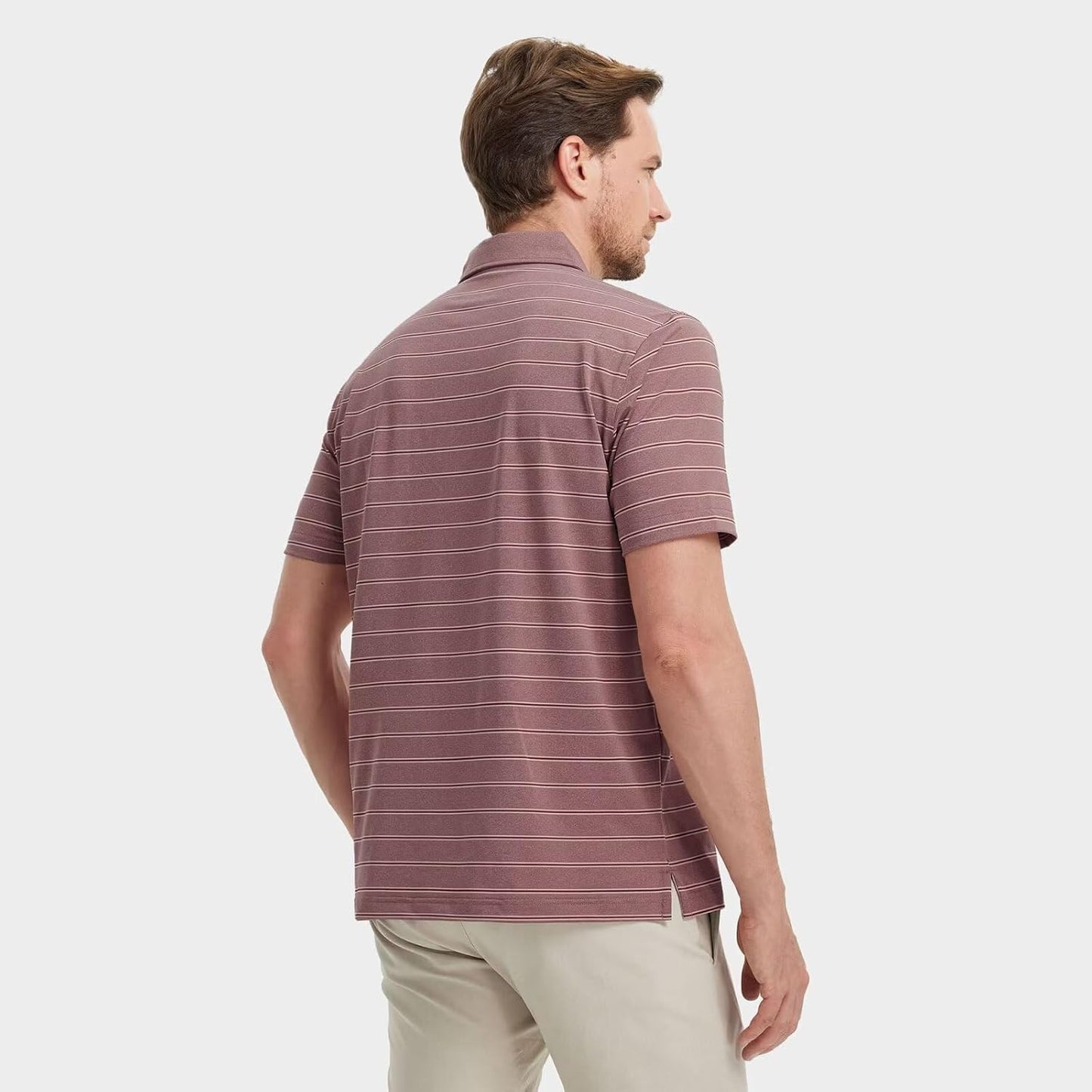 M MAELREG Golf Shirts for Men Moisture Wicking Striped Polo Performance Dry Fit Business Sports Mens Polo Shirts Short Sleeve