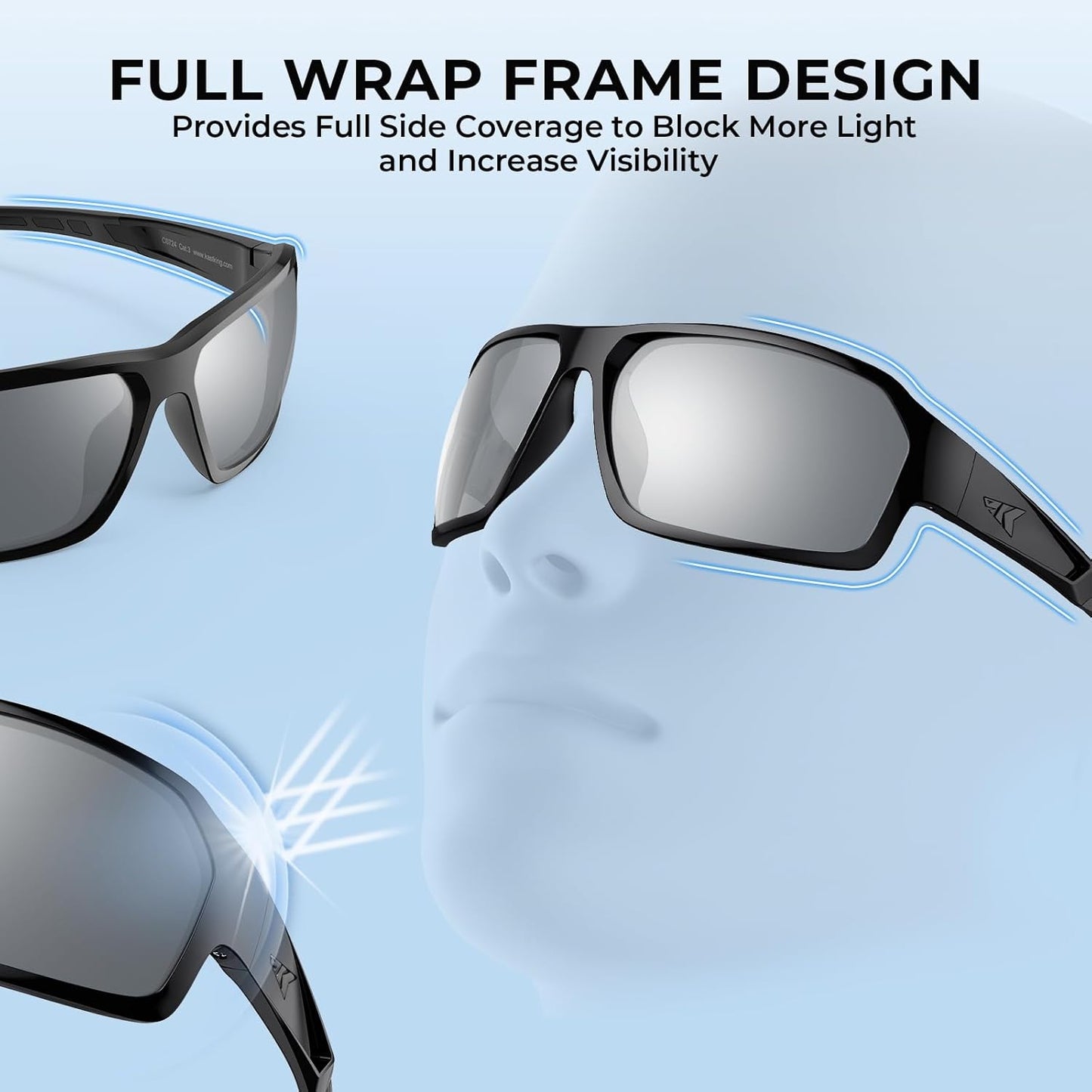 KastKing Chippewa Polarized Fishing Sunglasses, UV400 Protection Full Wrap Frame Sports Cycling Sunglasses, 1.0mm TAC Lenses