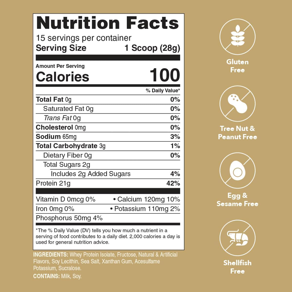 Whey Protein Powder | Vanilla | 21g 100% Whey Isolate Protein Powder | Low Carb and Lactose Free | Gluten Free | Certified Kosher | 15 Servings