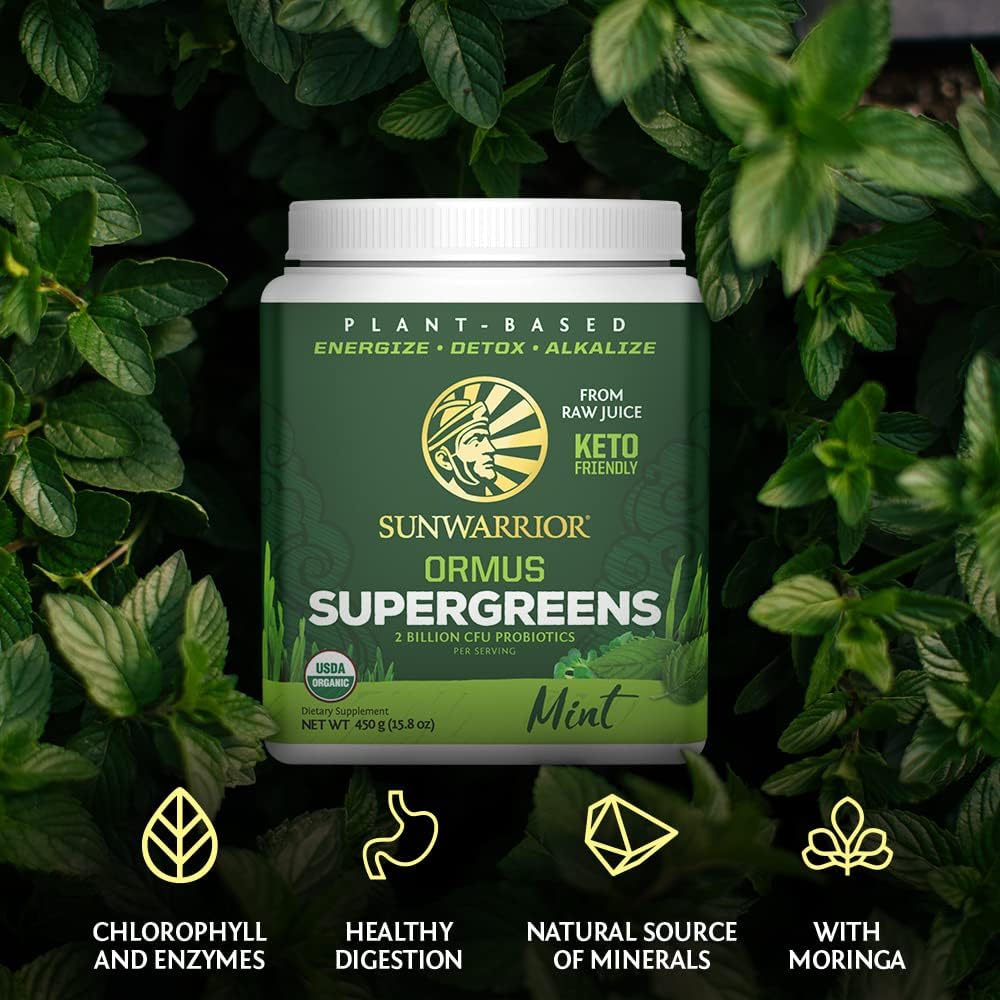 Organic Greens Powder Superfood Complex | Organic Super Greens Powder from Raw Juice with Probiotics Moringa Leaf & Electrolyte Minerals | Vegan Non-GMO No Added Sugar (Mint, 45 Servings)