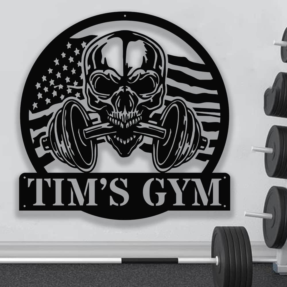 Gym Metal Sign Personalized Custom Name Fitness Decor for Home Workout Room, Powerlifting Garage Center Motivational Wall Art, Gift for Women, Men, Dad, Papa, Grandpa, Mother, Sister, Girls