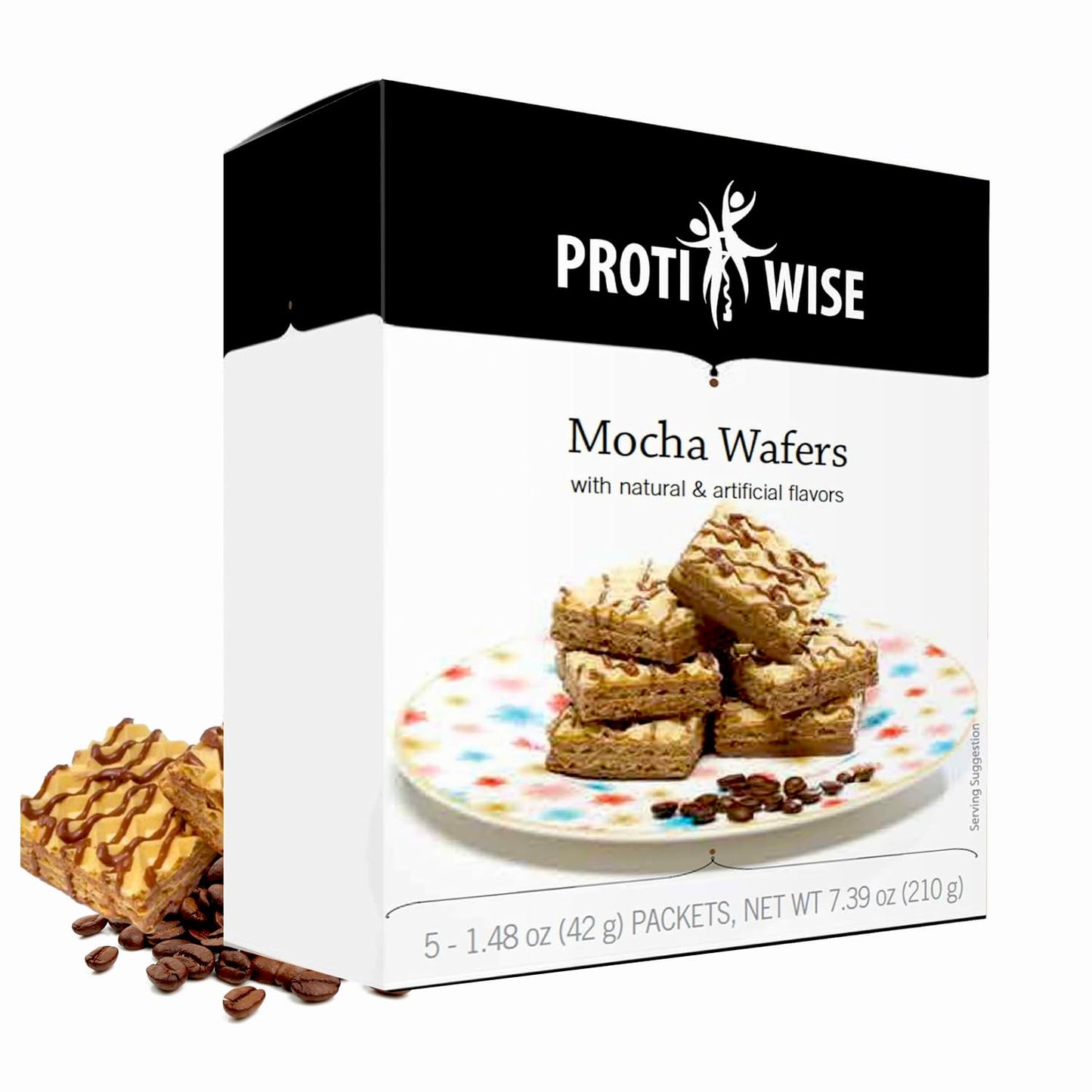 ProtiWise High Protein Wafers | Mocha | 15g Protein Per Serving, Low Carb, Low Sugar, High Fiber Snack | Gluten-Free, Keto-Friendly Diet for Hunger Control & Weight Loss | 5/Box