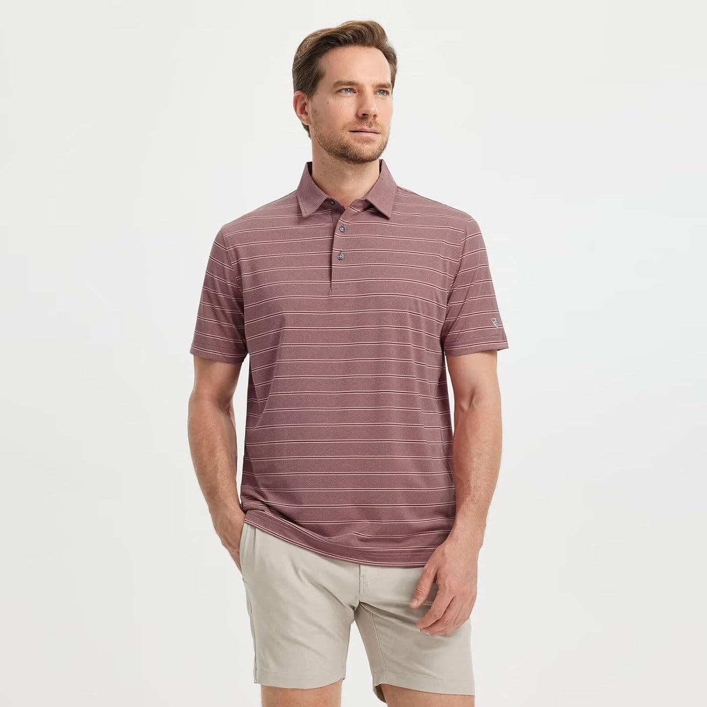 M MAELREG Golf Shirts for Men Moisture Wicking Striped Polo Performance Dry Fit Business Sports Mens Polo Shirts Short Sleeve