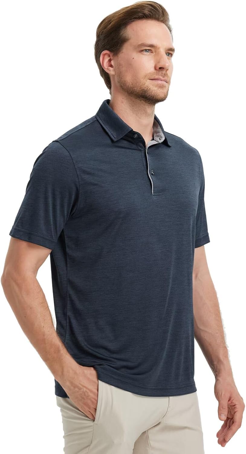 M MAELREG Golf Shirts for Men Short Sleeve Dry Fit Casual Striped Performance Moisture Wicking Collared Mens Polo Shirts