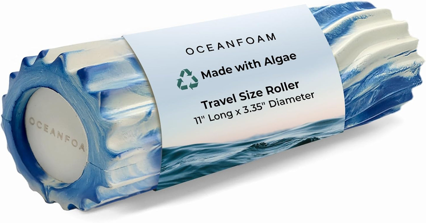 Oceanfoam Ripple Travel Foam Roller (11" x 3.35") Firm Mini Foam Roller for Physical Therapy, Deep Tissue Massage, Back Pain - High Density, Ergonomic Wave Textured - Yoga, Exercise (Royal Marbled)