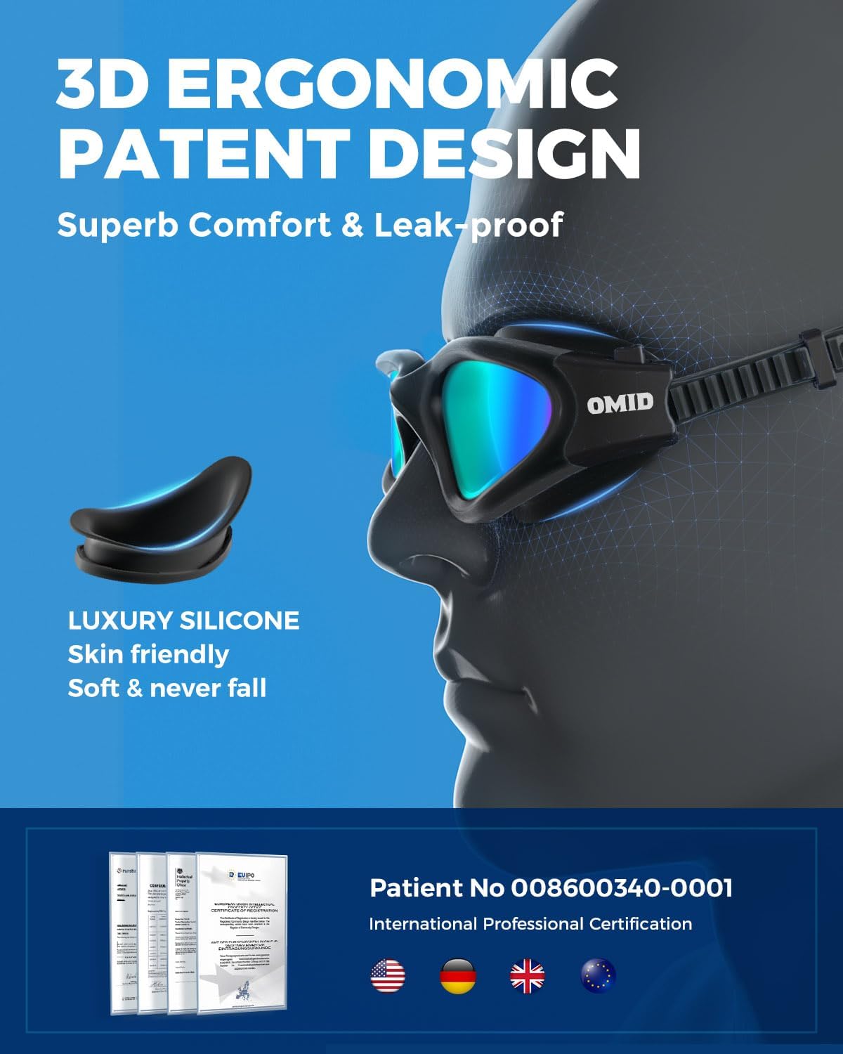 OMID Swim Goggles, P2 Polarized Swimming Goggles for Men Anti-fog Goggles Swimming for Adult Women