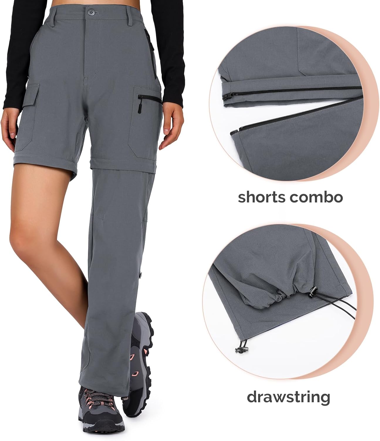 Cycorld Women's-Hiking-Pants-Convertible Quick-Dry-Stretch-Lightweight Zip-Off Outdoor Pants with 5 Deep Pockets