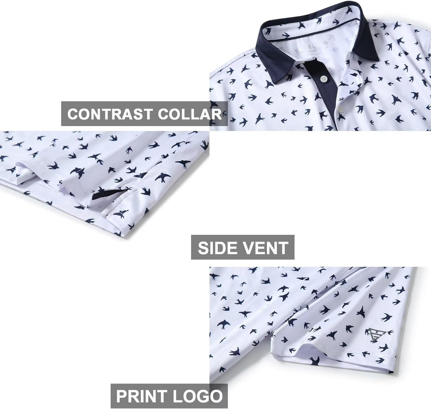 Men's Golf Polo Shirts Short Sleeve Striped Performance Moisture Wicking Dry Fit Golf Shirts for Men