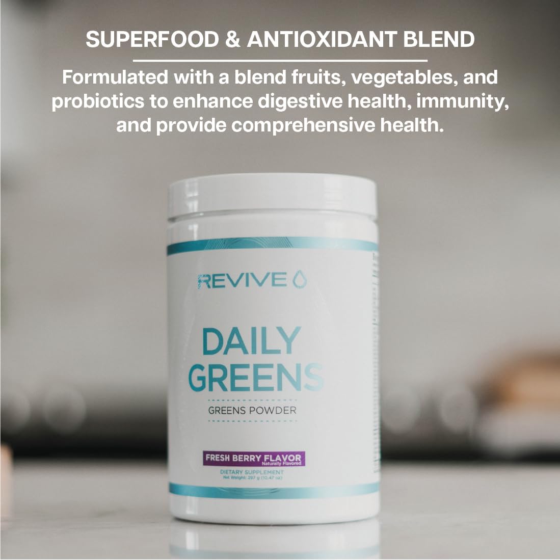Revive MD Daily Green Powder Superfood (Fresh Berry) - Supergreens Powder to Support Energy Levels - Green Juice That Improves Fiber Intake - Vegetable Supports Digestion and Gut Health