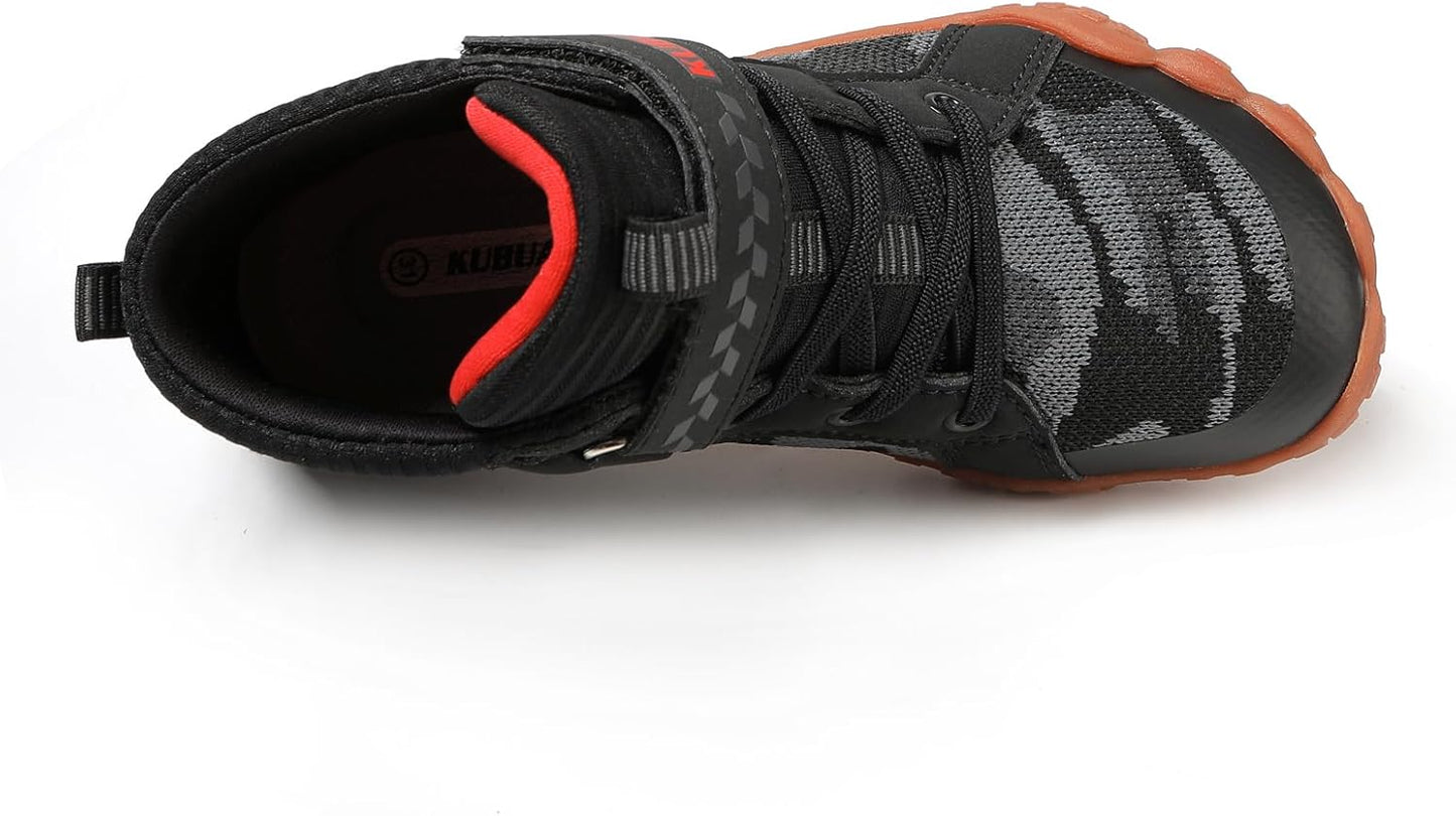 KUBUA Kids High Top Barefoot Shoes Boys Girls Minimalist Sneakers Lightweight Comfort Zero Drop Shoes Toddler Little Big Kid