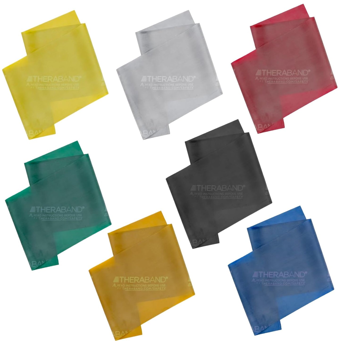 THERABAND Professional Latex Resistance Band Set, Pack of 7, Individual 6 Ft Elastic Band for Upper & Lower Body Exercise, Physical Therapy, Pilates, At-Home Workouts, 6 Foot Band, Levels 1 to 7