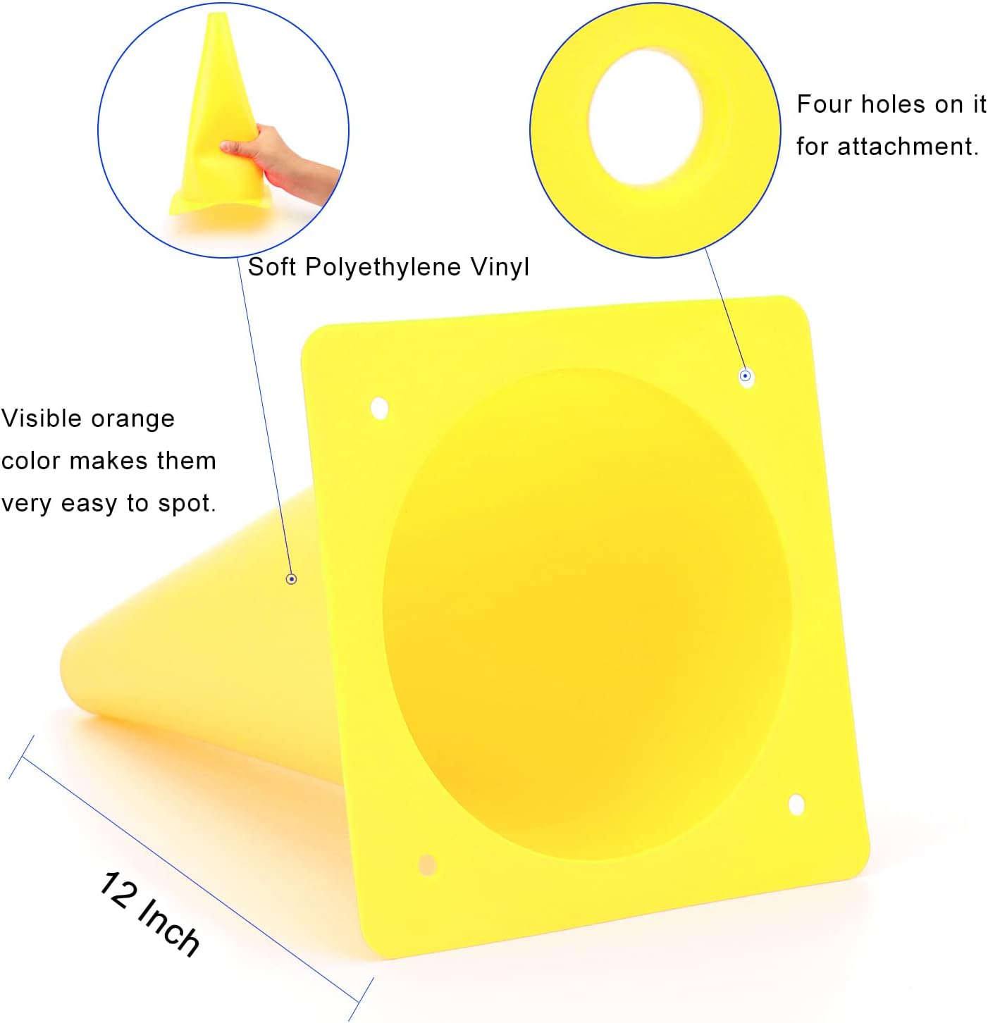 12 Inch Traffic Training Cones, Plastic Safety Parking Cones, Agility Field Marker Cones for Soccer Basketball Football Drills Training, Outdoor Sport Activity & Festive Events - 6 Colors