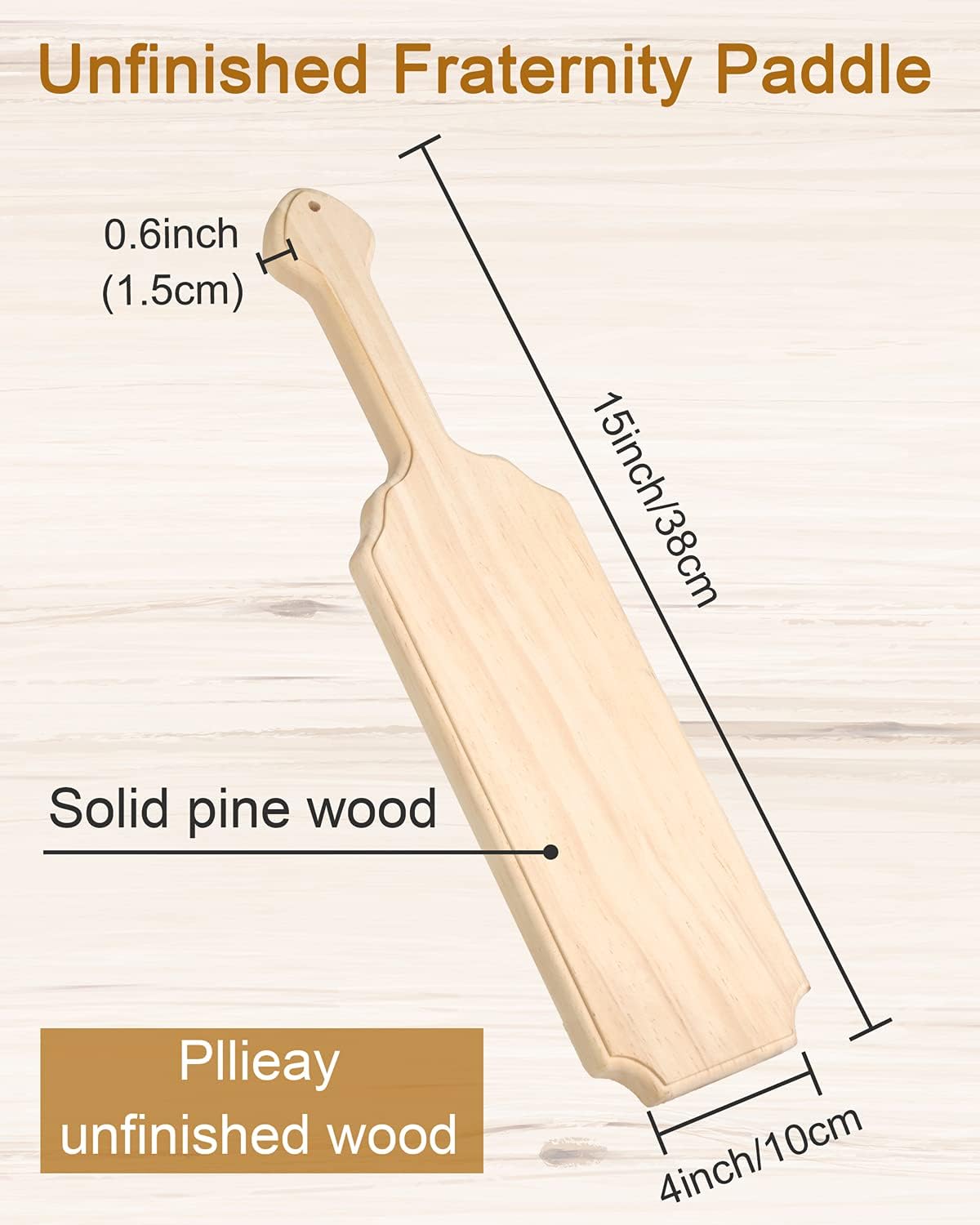 Pllieay 15 Inch Unfinished Wooden Paddle, Greek Fraternity Paddle, Solid Pine Wood Paddle, Wooden Frat Paddle, Natural Color Craft Wood Great for DIY Home Decoration