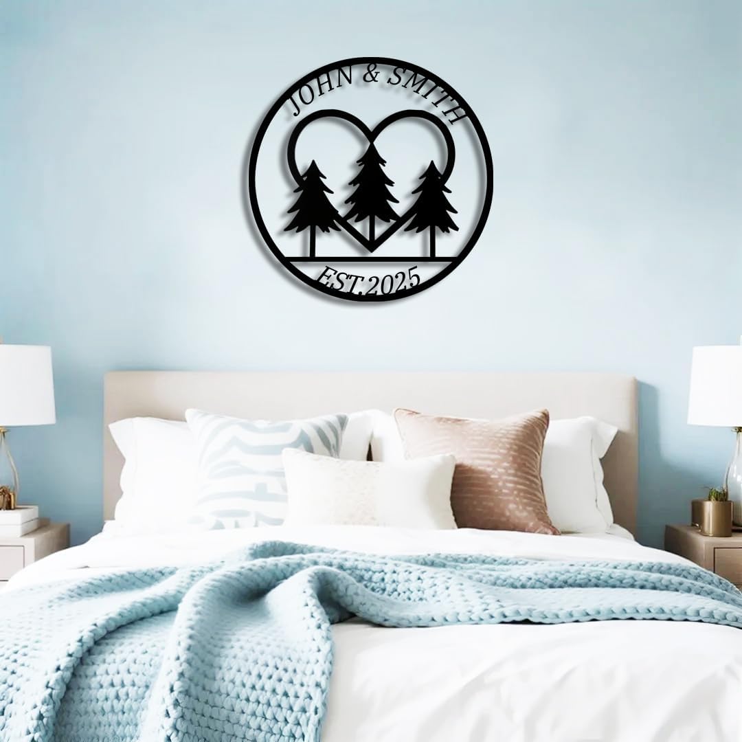 Custom Metal Sign with Pine Trees | Personalized Couple Love Metal Signs | Wedding Gift | Indoor Decor Gift for Women, Men, Wife, Parents, Couple