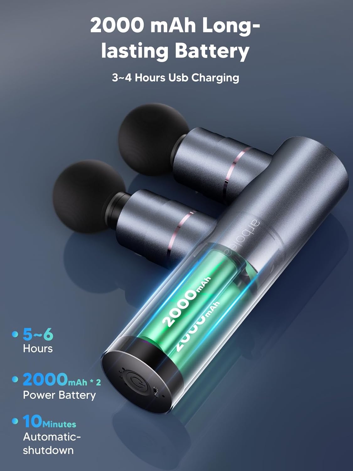 arboleaf Massage Gun Deep Tissue with Double Heads, Full-Metal Electric Portable Handheld Massager for Back, Shoulder, Sore Muscles, Pain Relief, 5 Modes, Seamless Speed Control