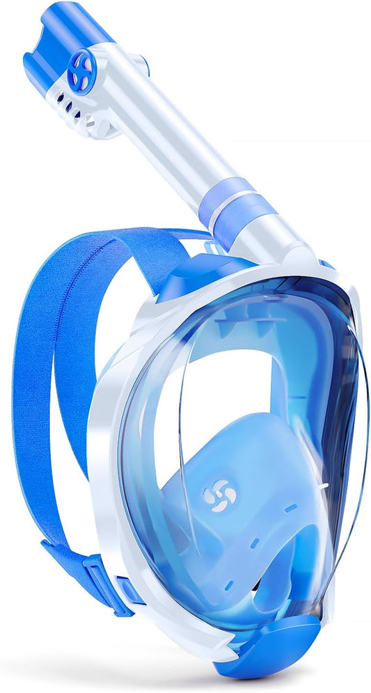 W WSTOO Kids Full Face Snorkel Masks,Suitable for Beginners Dry Top Snorkeling Gear,Can Your Mouth or Nose to Breathe,180 Degrees Panoramic View,Anti-Fog Anti-Leak,Summer Travel and Vacationing Gifts