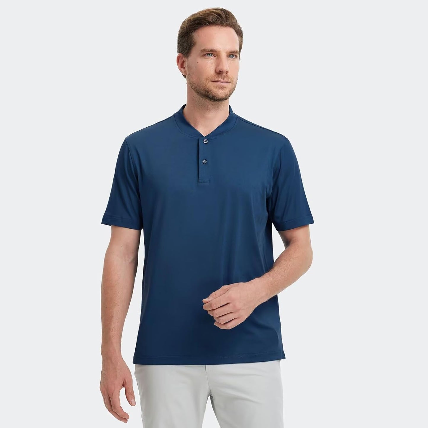 M MAELREG Collarless Golf Shirts for Men Dry Fit Moisture Wicking Performance Solid Casual Mens Henley Shirts Short Sleeve