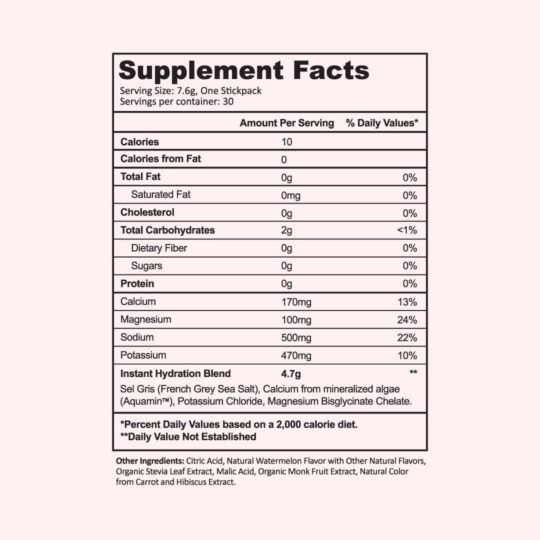 Instant Hydration Electrolytes Powder Packets - Watermelon Electrolyte Drink Mix - Zero Sugar - Keto, Vegan, Gluten-Free, Non-GMO - Boost Recovery, Brain Health, Muscle & Tissue Support- 30 Sticks