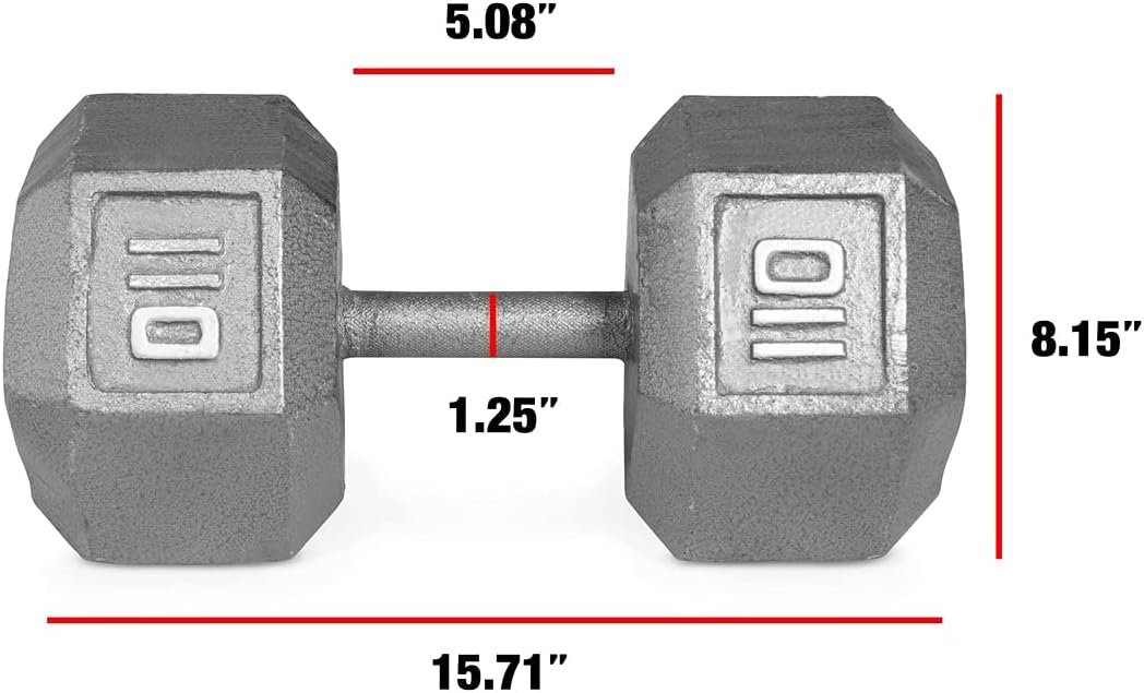 WF Athletic Supply Cast Iron Solid Hexagon Gray/Black Dumbbells, Strength Training Free Weights Set of 2 for Women and Men, Hand Weights Sold by Pairs, Multi-Select Size Options Available