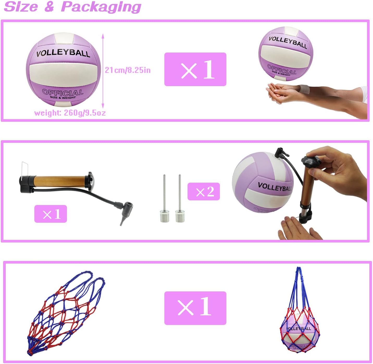 Volleyball Official Size 5 for Indoor Outdoor, Thicker PU Soft Volleyball Kit for Girls Boys Teenager Adults Beach Game Gym Training Beginner